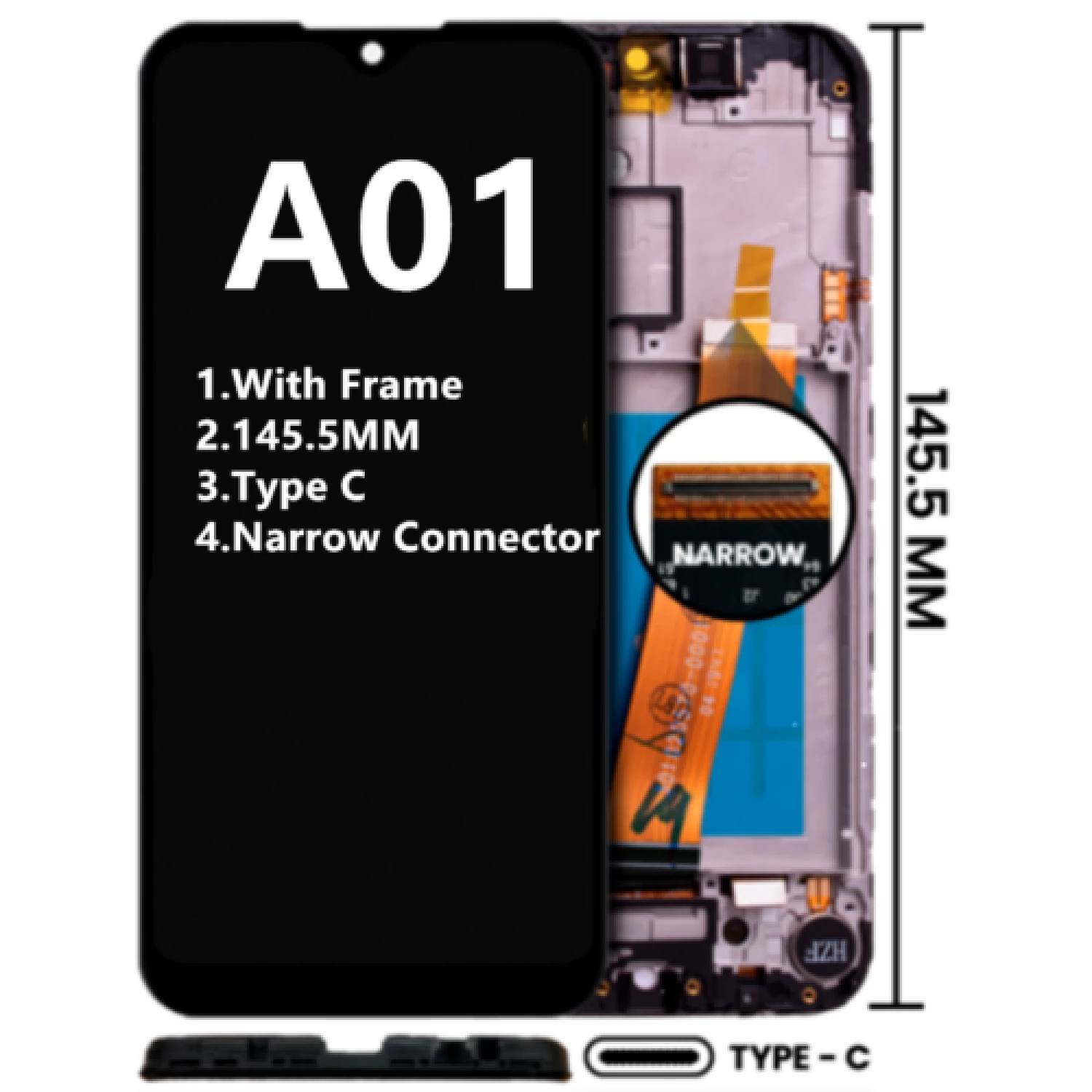 LCD assembly with frame NARROW FLEX for Samsung Galaxy A01 A015 A015F