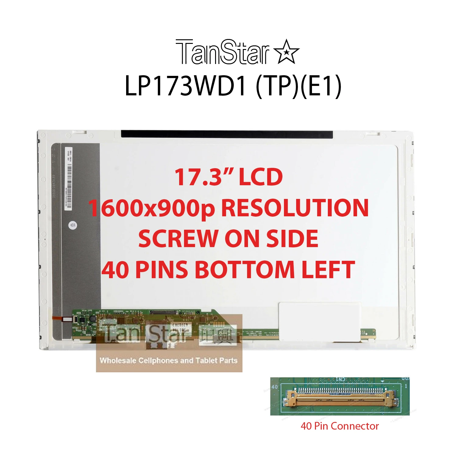 17.3" Laptop LCD Screen 1600x900p Screw on Side 40 pins Bottom Left LP173WD1 (TP)(E1)