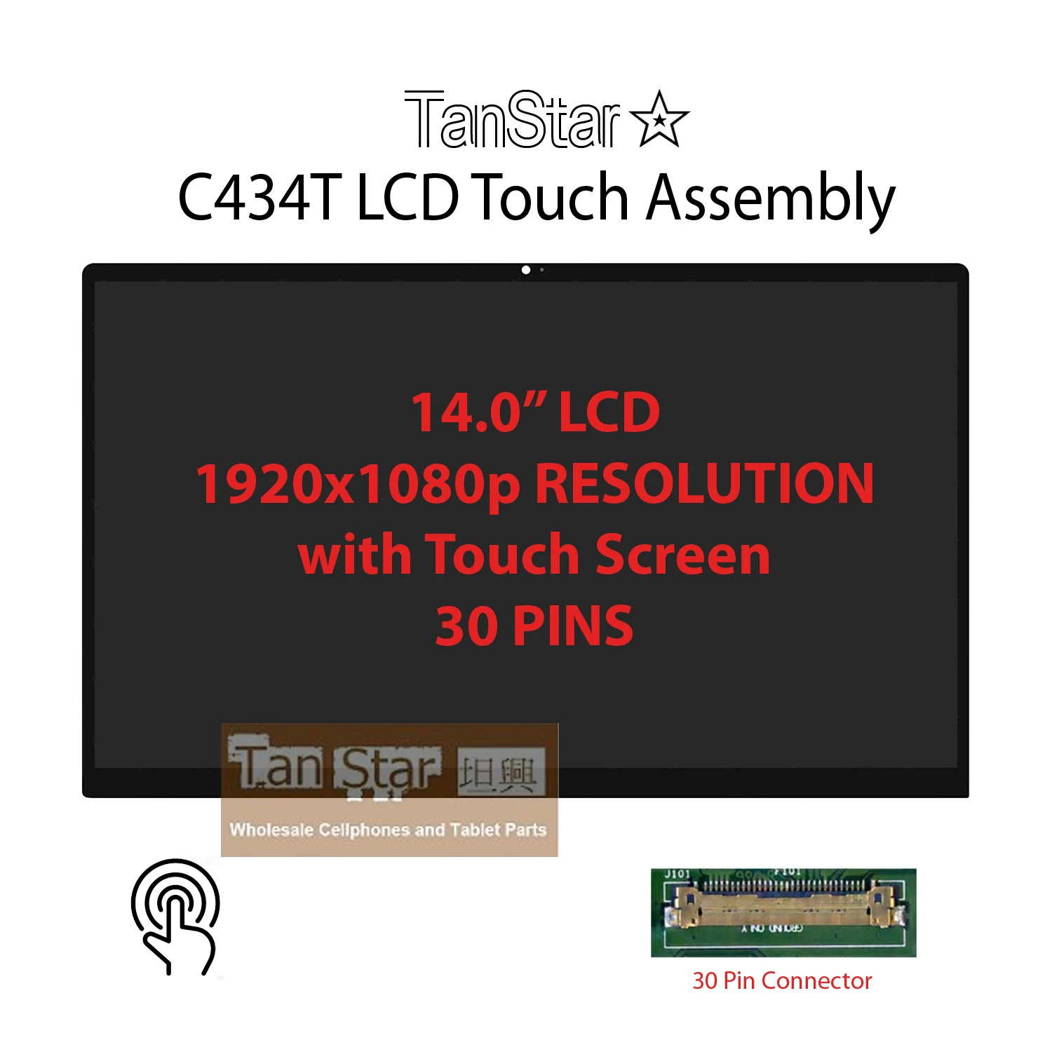 14.0" Laptop LCD Screen 1920x1080 30 Pins Full Assembly for Asus Chromebook C434T B140HAN03.2