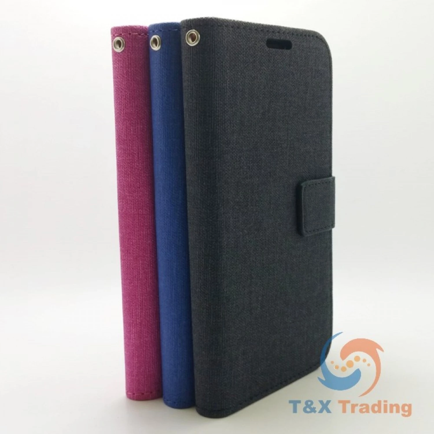 LG G7 - Cloth Leather Book Style Wallet Case with Strap