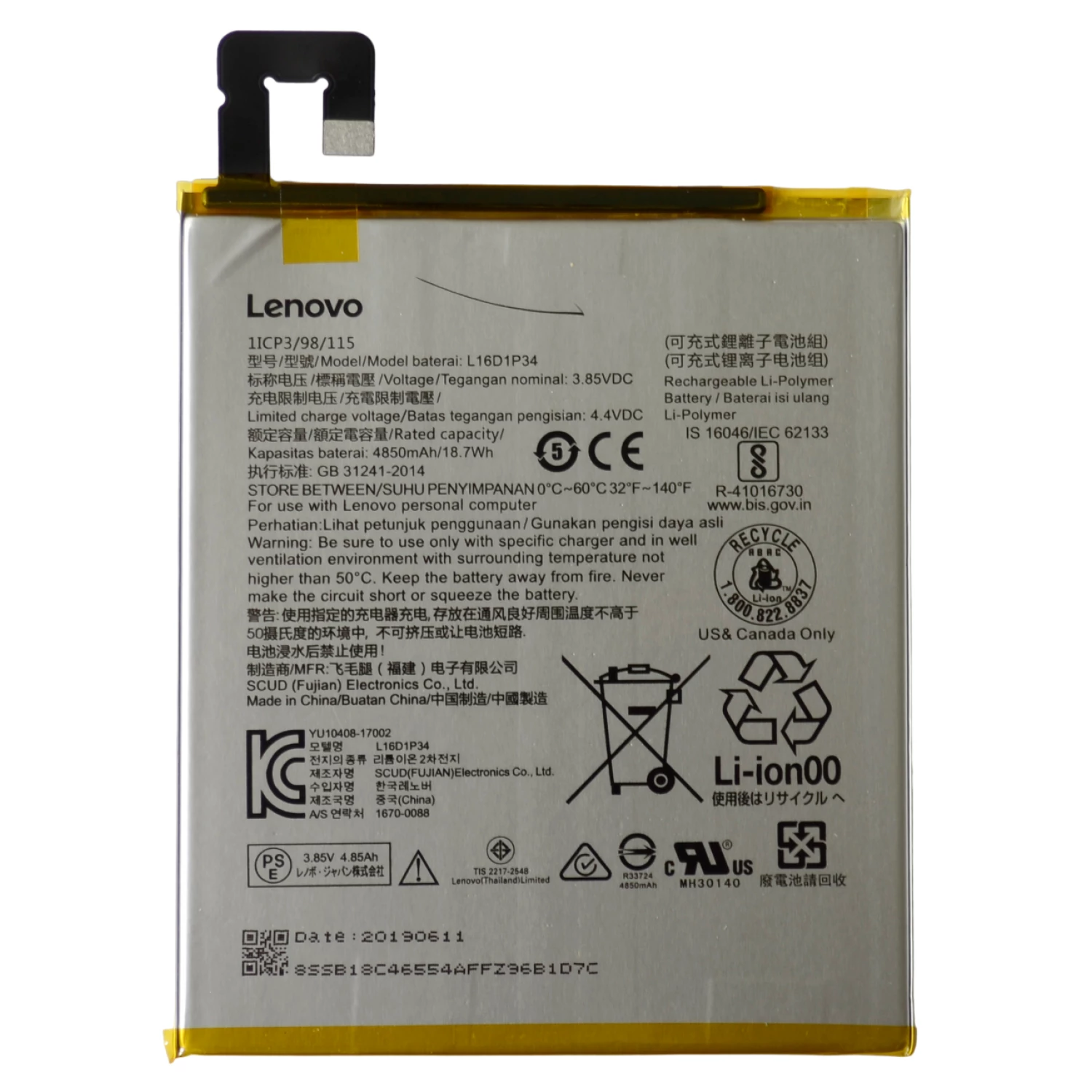 replacement battery L19D1P31 for Lenovo TB-8505 Tab M8 TB-8505F
