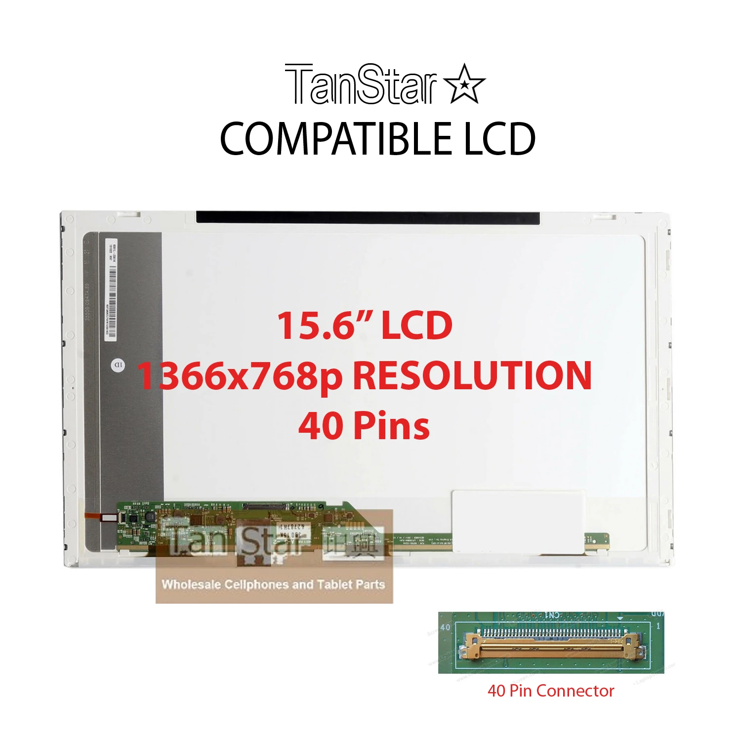 15.6" Laptop LCD Screen 1366x768p 40 Pins Screw in Side [TSTPC15.6-04]