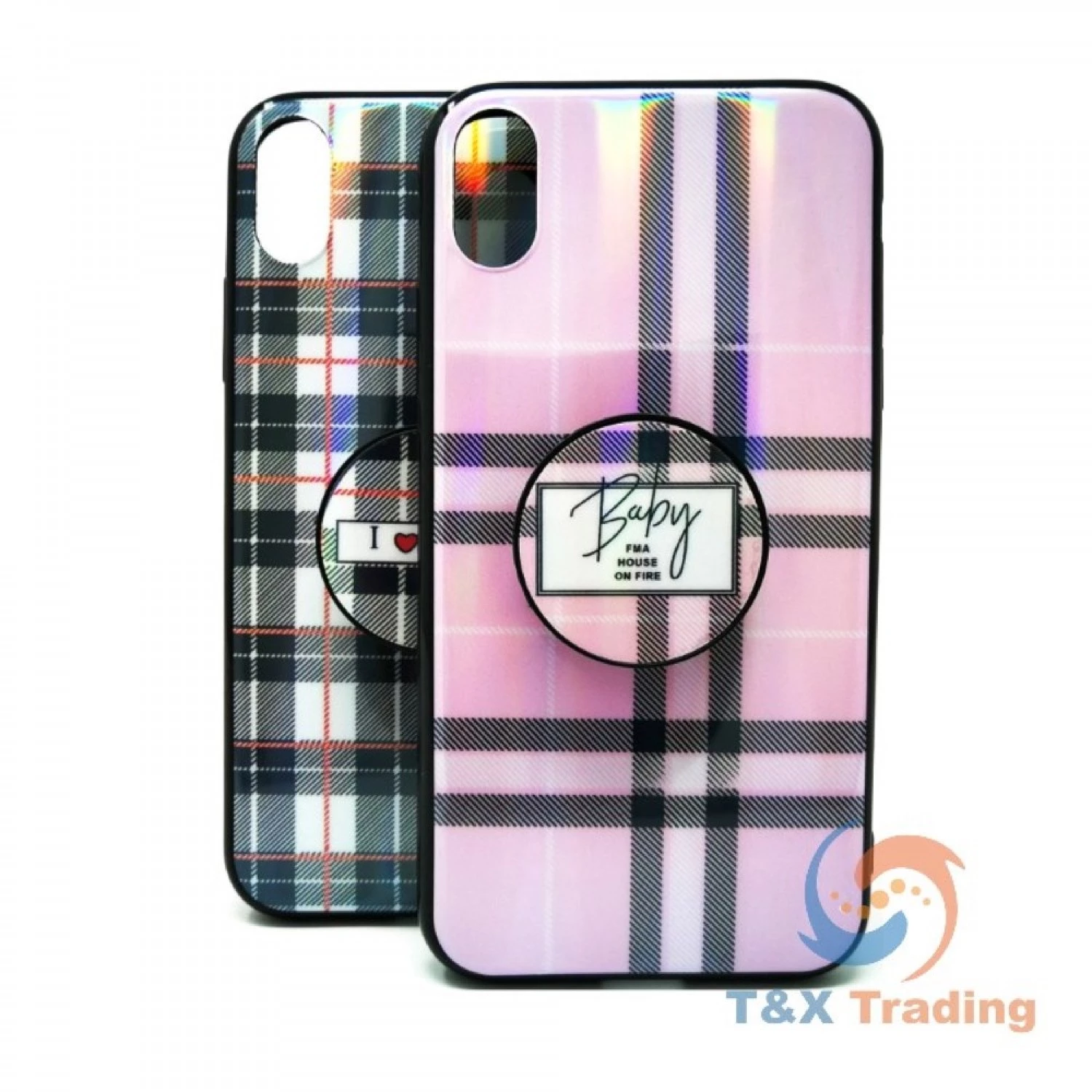 Apple iPhone X / XS - Classic Check Pattern Case with Pop Socket