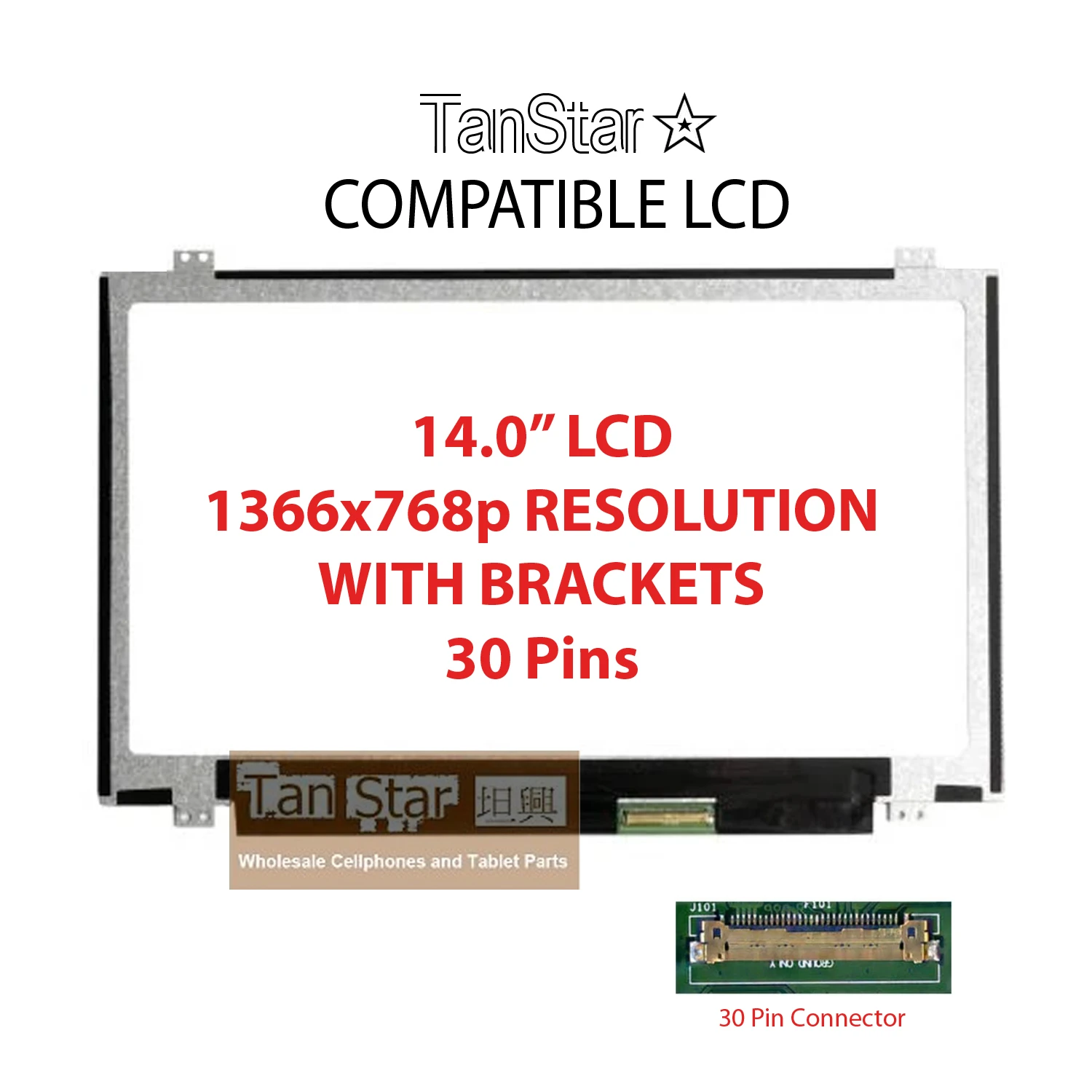 14.0" Laptop LCD Screen 1366x768p 30 Pins with Brackets [TSTPC14.0-02]