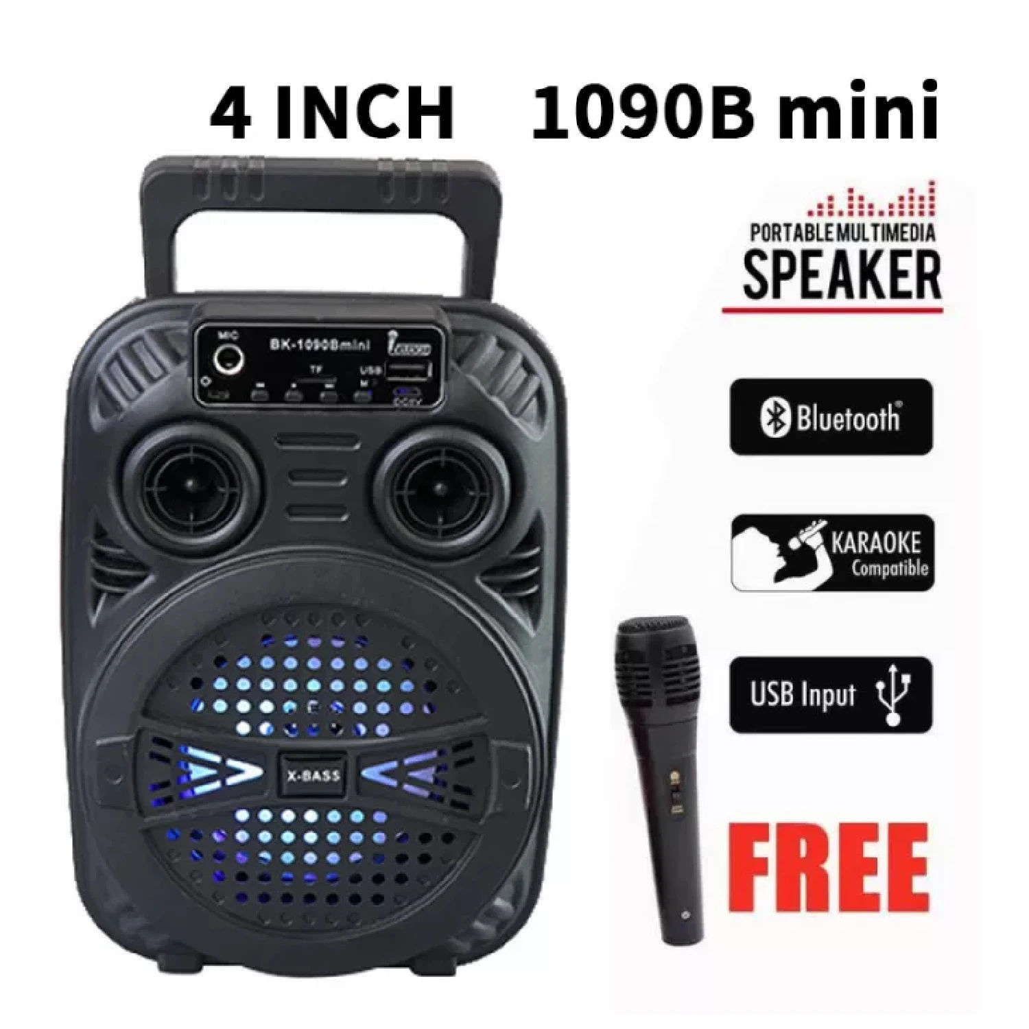 BK-1090Bmini - Wireless Bluetooth Karaoke Super Bass Speaker with Microphone