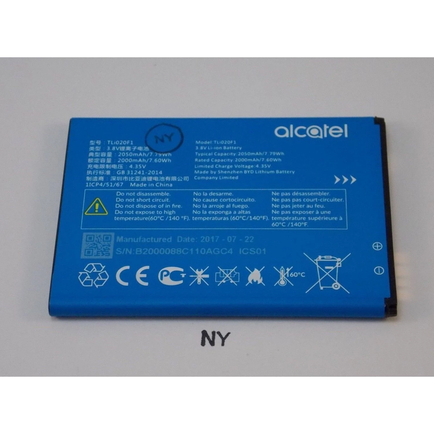 replacement battery TLi020F1 for Alcatel 5044 5044R Ideal Xcite Cameox