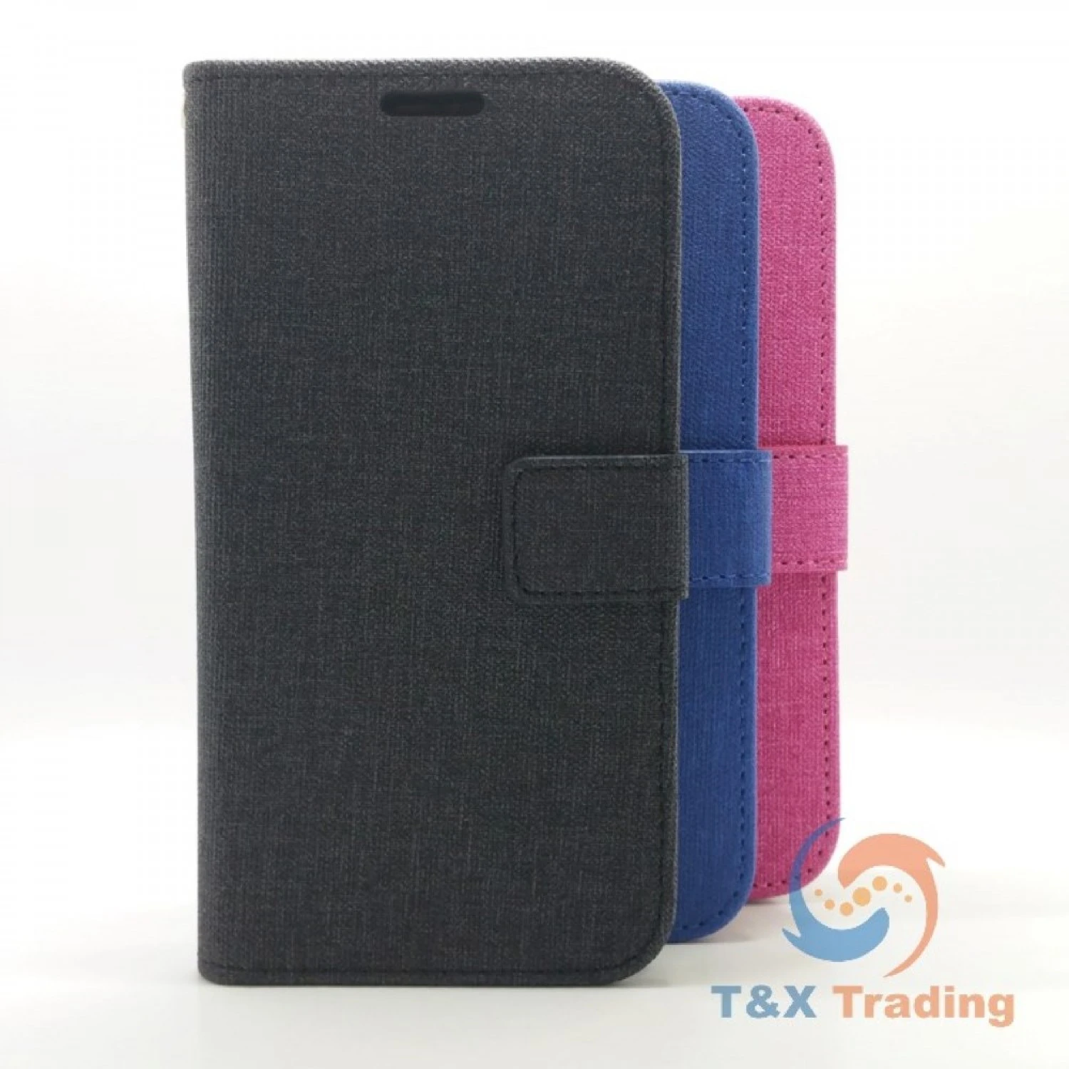 Samsung Galaxy A8 2018 (530) - Cloth Leather Book Style Wallet Case with Strap