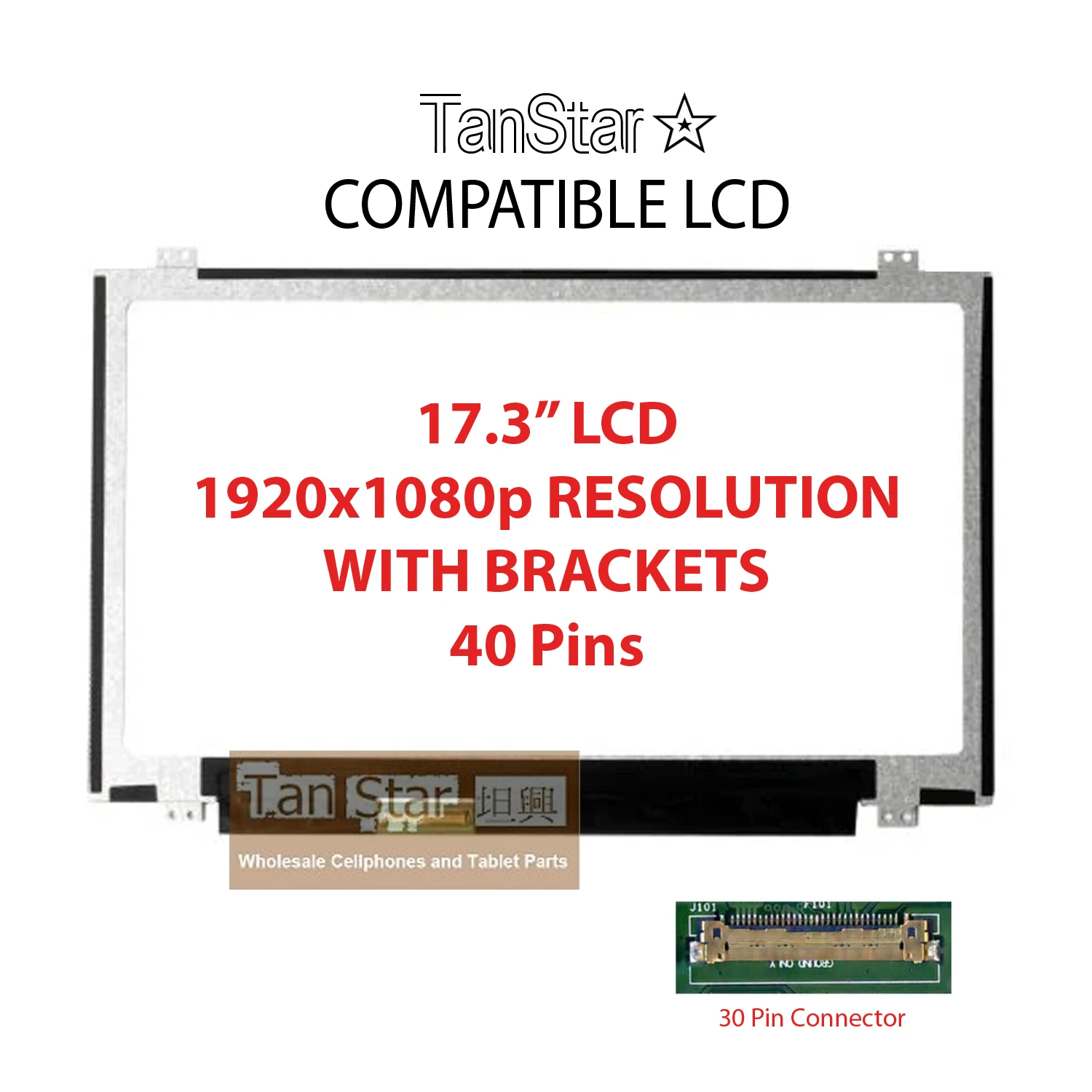 17.3" Laptop LCD Screen 1920x1080p 40 Pins with Brackets [TSTPC17.3-03]