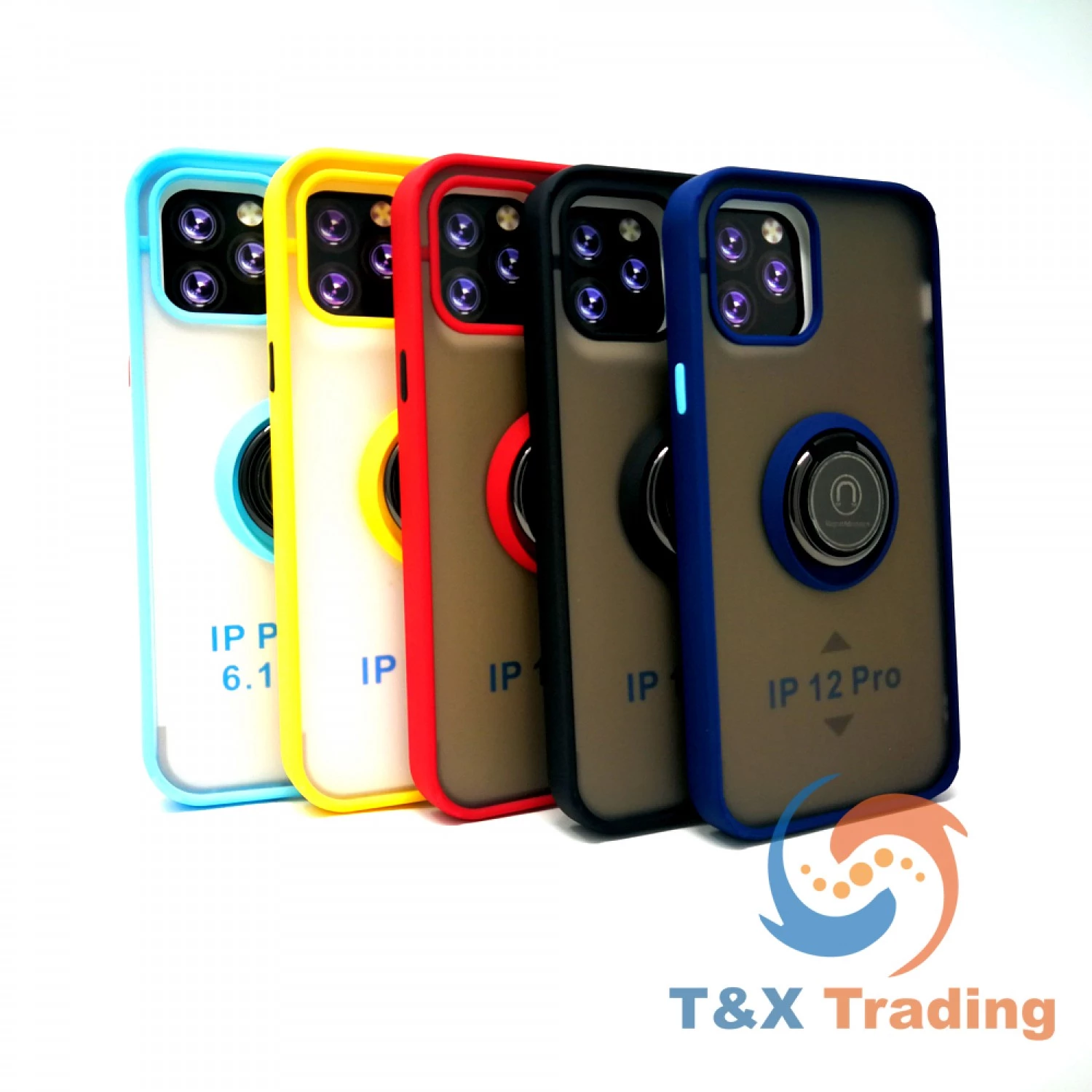 Apple iPhone 12 Mini - Frosted Bumper Magnet Enabled Case with Ring Kickstand