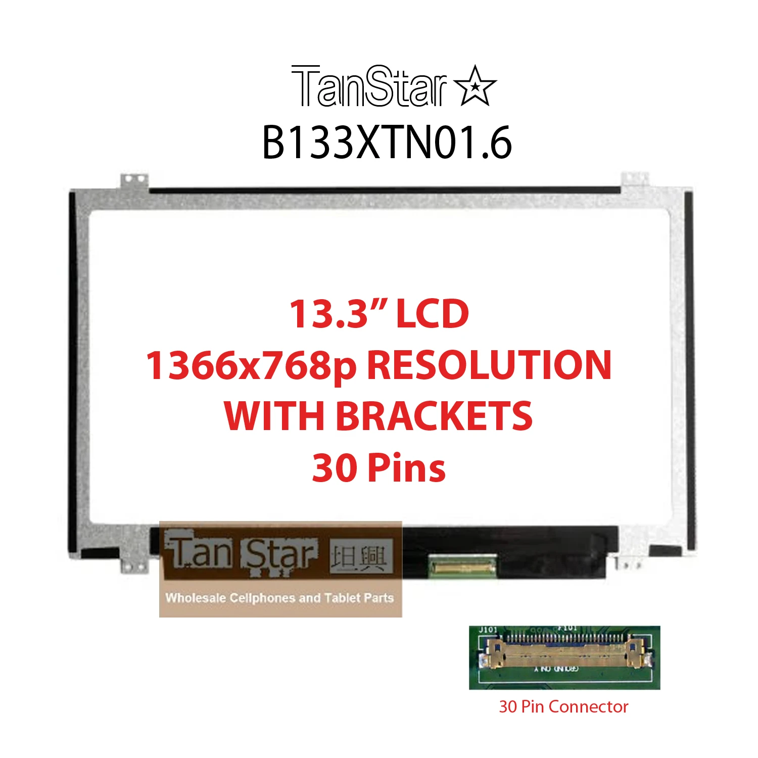 13.3" Laptop LCD Screen 1366x768p 30 Pins With Brackets B133XTN01.6