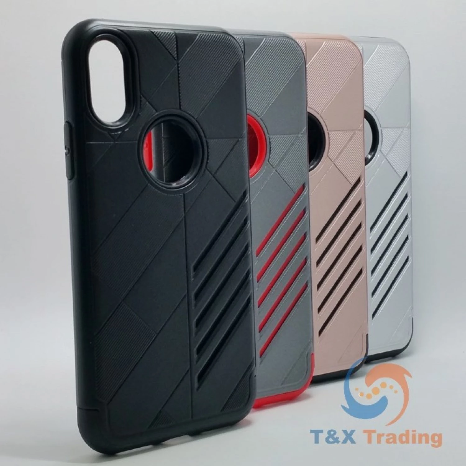 Apple iPhone X / XS - Silicone With Hard Back Metal Lines Cover Case