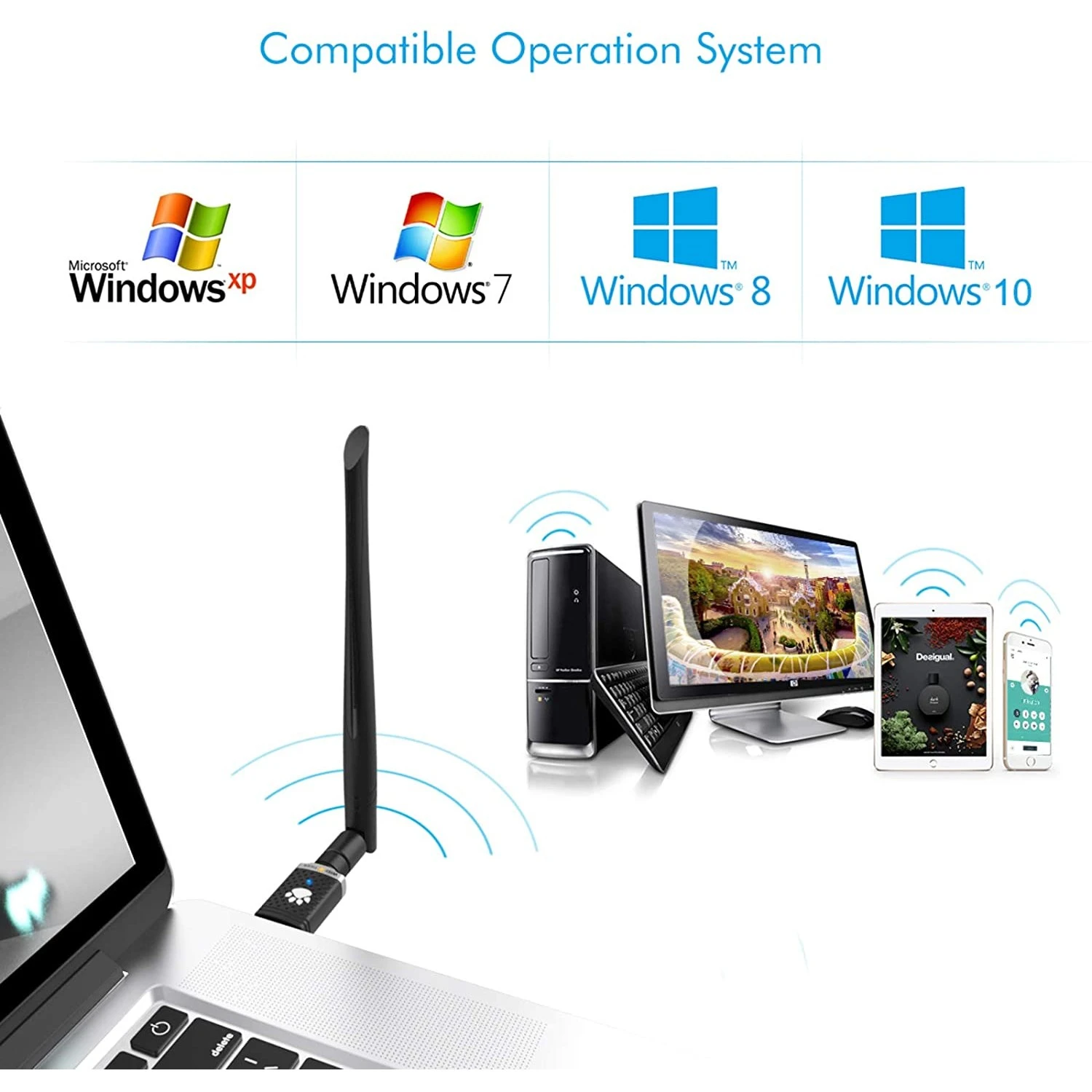 WiFi Adapter Single Antenna for PC Gaming 1300Mbps, USB 3.0 Wireless Adapter Dual Band 5GHz 802.11AC Wifi Antenna Windows XP/Vista/7/8/10 Mac 10.6-10.15
