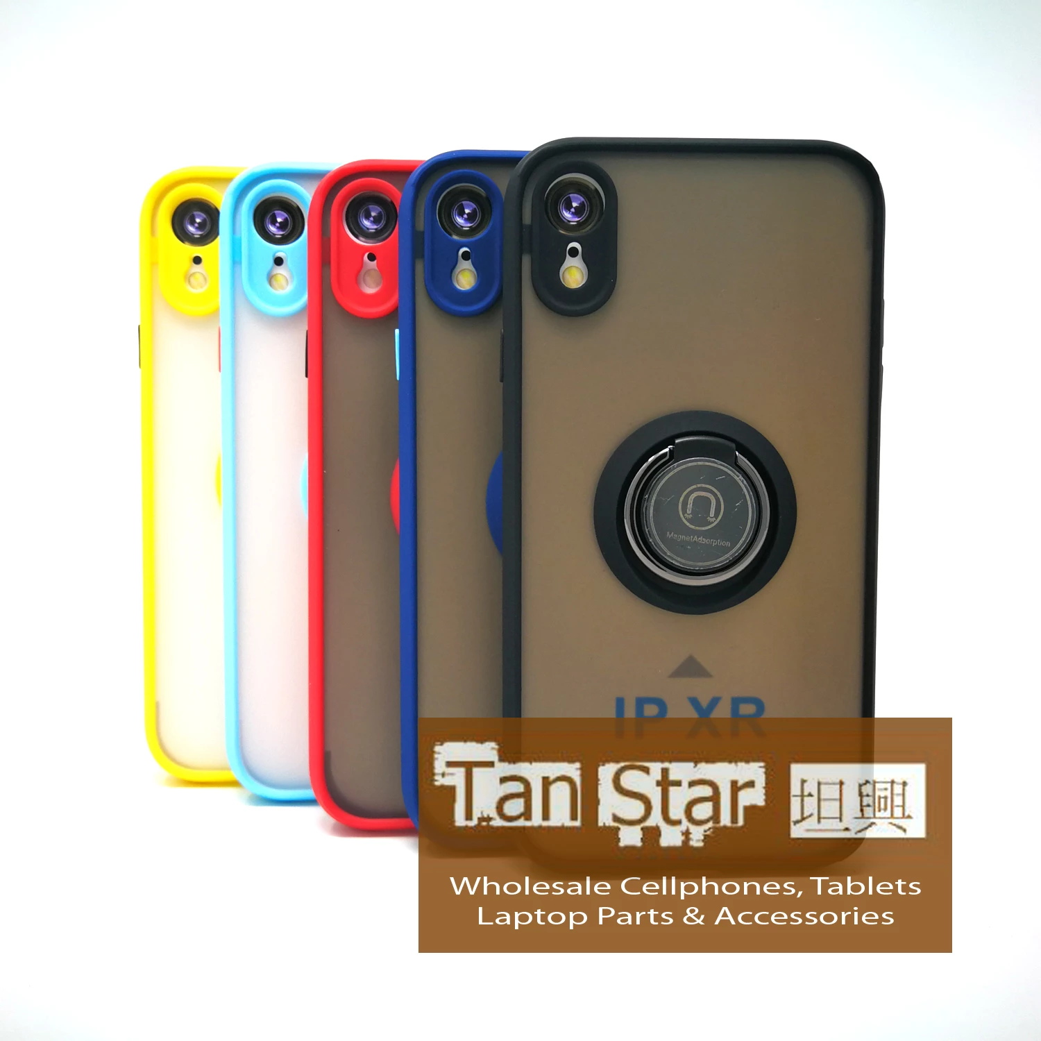 Apple iPhone XR - Frosted Bumper Magnet Enabled Case with Ring Kickstand