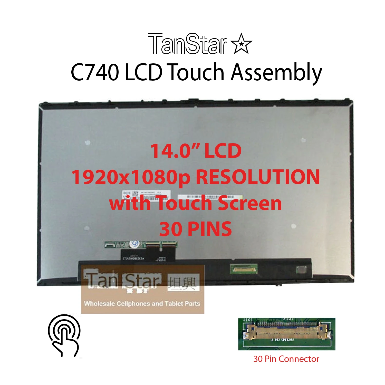 14.0" Laptop LCD Screen 1920x1080 30 Pins Full Touch Assembly with Frame for Lenovo Yoga C740