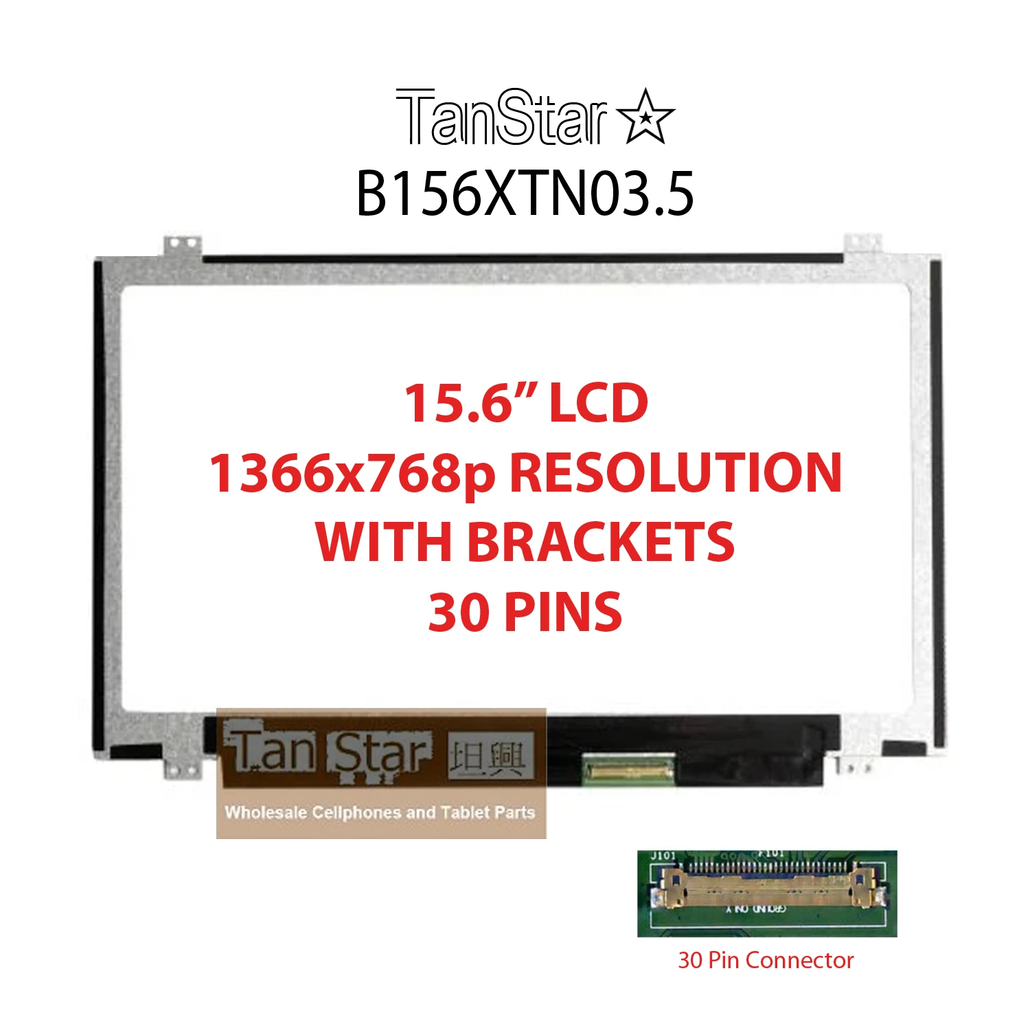 15.6" Laptop LCD Screen 1366x768p 30 Pins with Brackets B156XTN03.5
