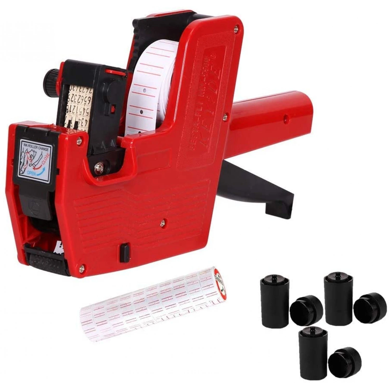 Single Row 8-Bit Price Marking Machine Price Gun Tag Marking Machine Code Coding Machine MX5500 Price Marking Machine, A Free Roll of Label Paper and Ink Wheels (Red)