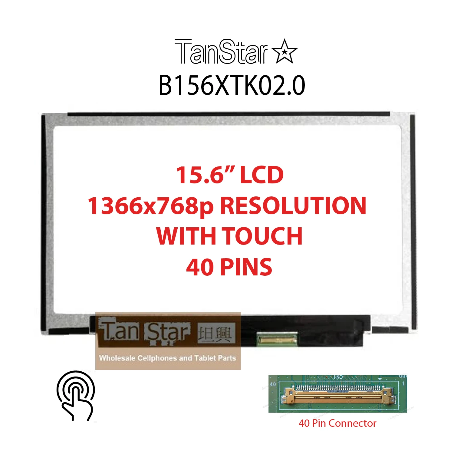 15.6" Laptop LCD Screen + Touch Screen 1366x768p 40 pins B156XTK02.0