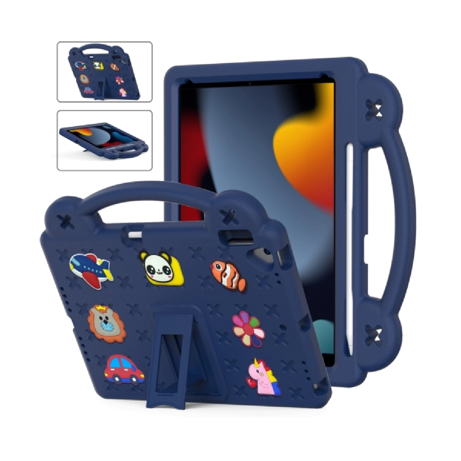 Apple iPad Air / Air 2 / 5 2017 / 6 2018 / Pro 9.7 - Kids Heavy Duty Shockproof Case with Removable Dolls and Kickstand